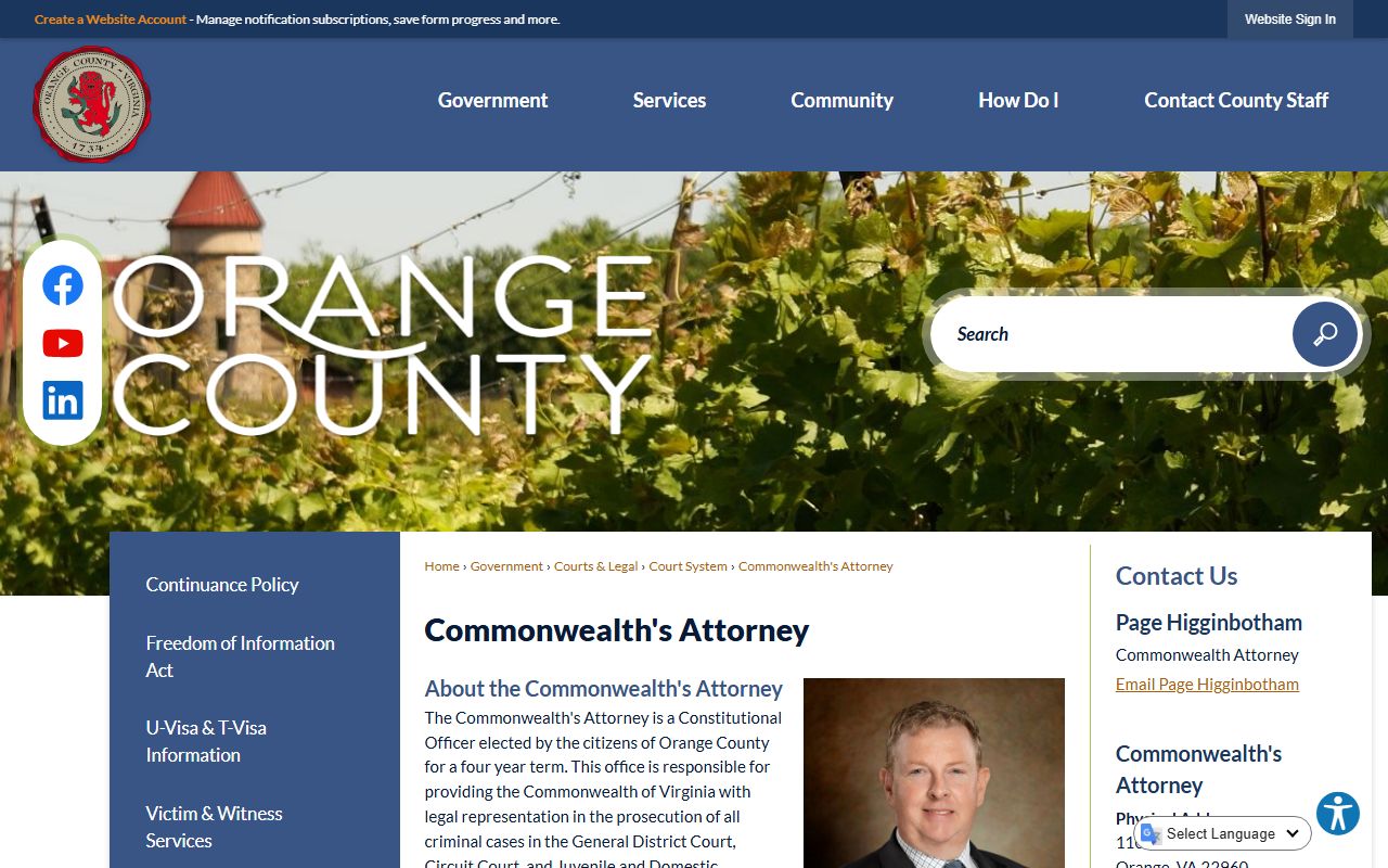 Orange County court records after jail arrest Commonwealth's Attorney page